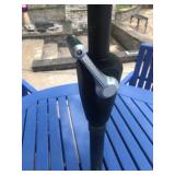 Outdoor Patio Table Set with 4 Blue Chairs and Umbrella