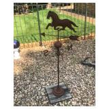 Rustic Metal Horse Weather Vane on Wood Base