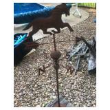 Rustic Metal Horse Weather Vane on Wood Base
