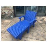 Blue Wooden Outdoor Chaise Lounge with Navy Cushions and Cover
