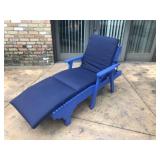 Blue Wooden Outdoor Chaise Lounge with Navy Cushions and Cover