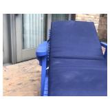 Blue Wooden Outdoor Chaise Lounge with Navy Cushions and Cover