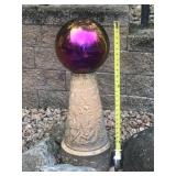 Decorative Etched Garden Pedestal with Iridescent Gazing Ball