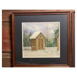 Set of 2 Framed Mary Ostazeski Winter Landscape Watercolors (1998)