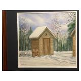 Set of 2 Framed Mary Ostazeski Winter Landscape Watercolors (1998)