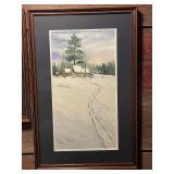 Set of 2 Framed Mary Ostazeski Winter Landscape Watercolors (1998)