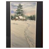 Set of 2 Framed Mary Ostazeski Winter Landscape Watercolors (1998)
