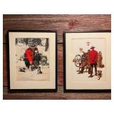 Set of 5 Arnold Friberg Canadian Mountie Art Prints in Frames