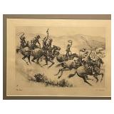 Framed R.H. Palenske Etching Pay Day Cowboy Western Art