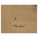 Framed R.H. Palenske Etching Pay Day Cowboy Western Art