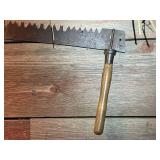 Vintage Two-Man Crosscut Saw and Wooden Herb Chopper Set