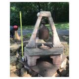 Vintage Cast Iron Bell with Stone-Style Outdoor Stand