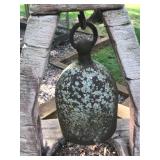 Vintage Cast Iron Bell with Stone-Style Outdoor Stand