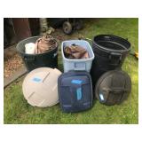 Group of 3 Plastic Outdoor Trash Cans with Lids