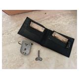 Vintage Western Germany Lock with Key and Black Leather Wallet