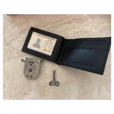 Vintage Western Germany Lock with Key and Black Leather Wallet