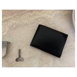 Vintage Western Germany Lock with Key and Black Leather Wallet