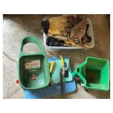 Gardening Tool Lot with Turf Builder Spreaders, Pruners, and Gloves