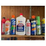 Collection of Automotive Fluids, Insect Sprays, and Lighter Fluids