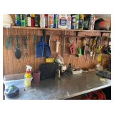 Garage Tool and Hardware Lot with Hand Tools, Garden Tools, and Accessories