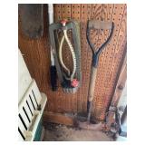 Collection of Shovels, Garden Tools, and Oscillating Sprinkler