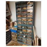 Workshop Storage Cabinet and Hardware Drawer Lot with Mixed Fasteners and Parts