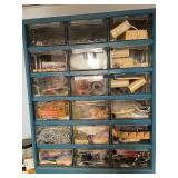 Workshop Storage Cabinet and Hardware Drawer Lot with Mixed Fasteners and Parts