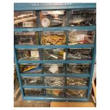 Workshop Storage Cabinet and Hardware Drawer Lot with Mixed Fasteners and Parts
