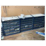 Set of 3 Blue Plastic Storage Drawer Cabinets with Assorted Hardware