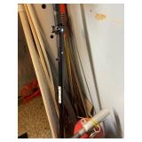 Garage Tool Lot with Fire Extinguisher, Hand Saws, Duster and Miscellaneous Items