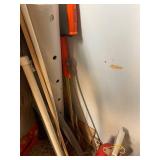 Garage Tool Lot with Fire Extinguisher, Hand Saws, Duster and Miscellaneous Items