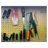 Assorted Hand Tools Collection Including Hammers, Screwdrivers, and Saws