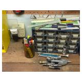 Assorted Hand Tools, Rivet Gun, Organizers and Drawing Supplies Lot