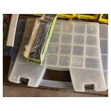 Collection of Assorted Nails, Screws, Hardware Bins, and Organizers