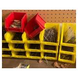 Collection of Assorted Nails, Screws, Hardware Bins, and Organizers