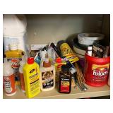Workshop Supply Lot with Adhesives, Solvents, Tapes, and Brushes