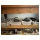 Assorted Vintage Small Power Tools and Accessories in Storage Bins