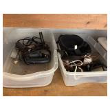 Assorted Vintage Small Power Tools and Accessories in Storage Bins