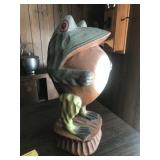 Large Hand-Painted Frog Statue Standing Approximately 16 Inches Tall