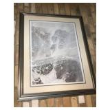 Framed Snow Leopard Art Print with Double Matting