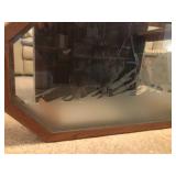 Octagonal Glass Coffee Table with Etched Wolves Design