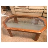 Octagonal Glass Coffee Table with Etched Wolves Design