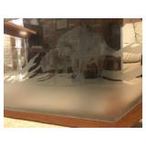 Octagonal Glass Coffee Table with Etched Wolves Design