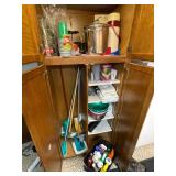 Kitchen Cabinet Contents with Bowls, Cups, Pots, Cleaning Tools and Supplies