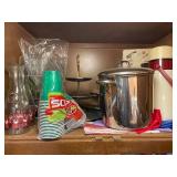 Kitchen Cabinet Contents with Bowls, Cups, Pots, Cleaning Tools and Supplies