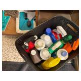 Kitchen Cabinet Contents with Bowls, Cups, Pots, Cleaning Tools and Supplies