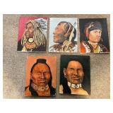 Collection of 5 Native American Portrait Paintings on Canvas