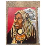 Collection of 5 Native American Portrait Paintings on Canvas