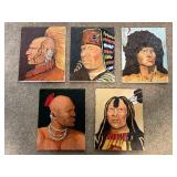 Set of 5 Original Native American Portrait Paintings on Canvas