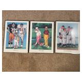Set of 3 Framed Sports Art Prints Football Golf Baseball